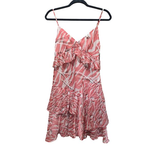 ALLSAINTS Enya Kazuno Pink Floral Ruffle Tiered Mini Dress- Size 4 - Picture 3 of 7